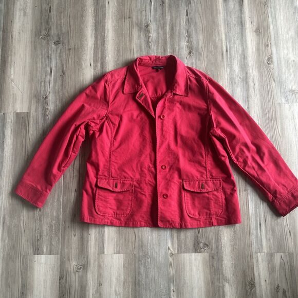 Lands End 100% Cotton Pea/Rain Coat Red Size XL - Picture 1 of 11